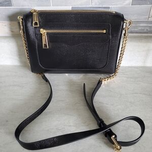 Rebecca Minkoff Black Leather Avery Crossbody With Gold Hardware